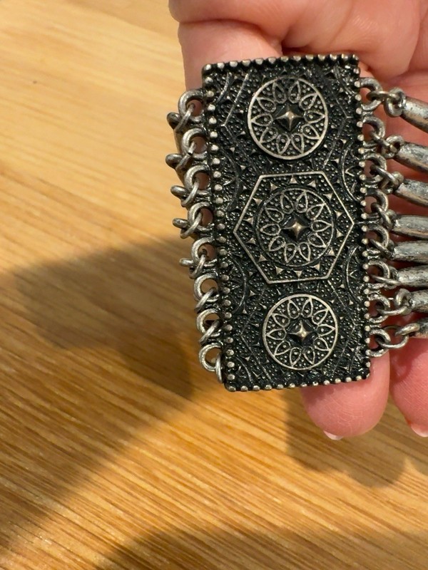 Vintage Silver Tone Boho Tribal Wide Panel Bracelet Adjustable Statement Cuff gallery