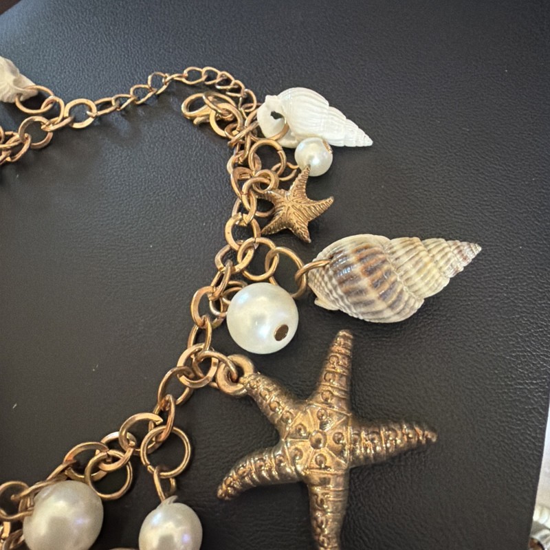 Starfish Seashell Bracelet Faux Pearls Nautical Statement Jewelry Beach Charms gallery