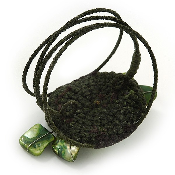 Romantic Shell Bead Flower Wired Flex Bracelet in Olive/ Green - Adjustable gallery