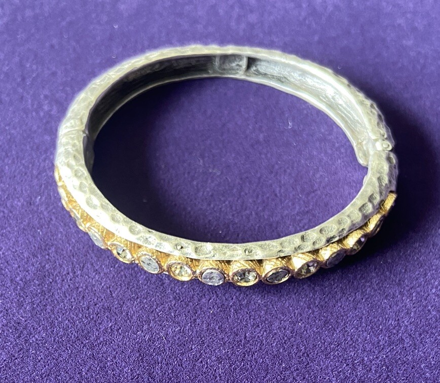 Tat2 Designs Silver Hati Hinged Bangle Bracelet / Magnetic Clasp / Crystal Inset gallery