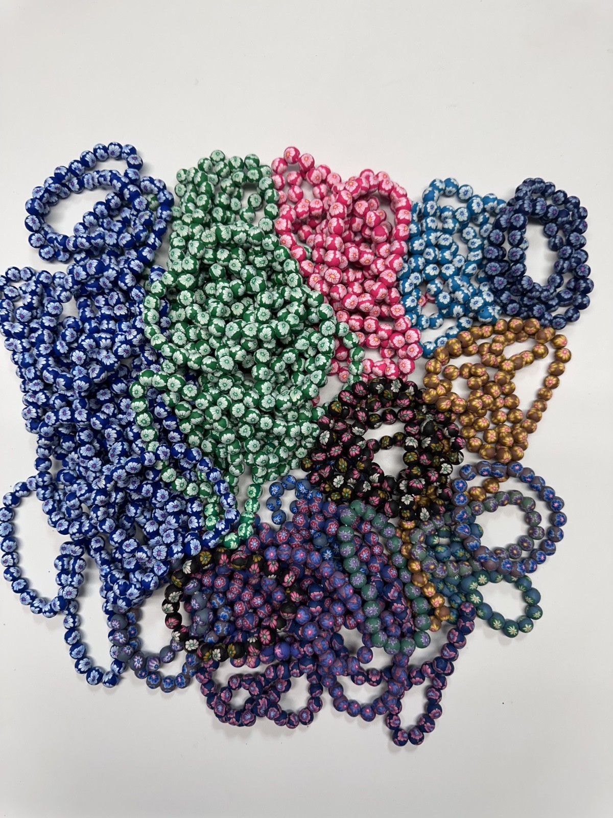 NEW 100 pieces Polymer Clay Power Bracelet Round Stretch Assorted Wholesale gallery