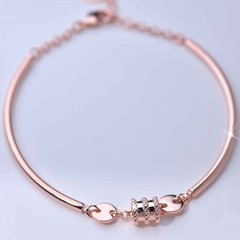 18k rose gold gp simulated diamond curved bar link chain bracelet