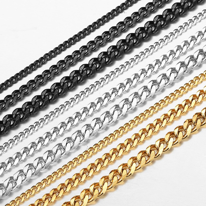 3/5/7/MM Stainless Steel Chain Silver/Black/Gold Plated Cuban Curb Bracelet 7-11 gallery