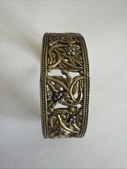 Vintage Cuff Braclet Marked GA Antiqued Brass Looking And Silver Accents 7”