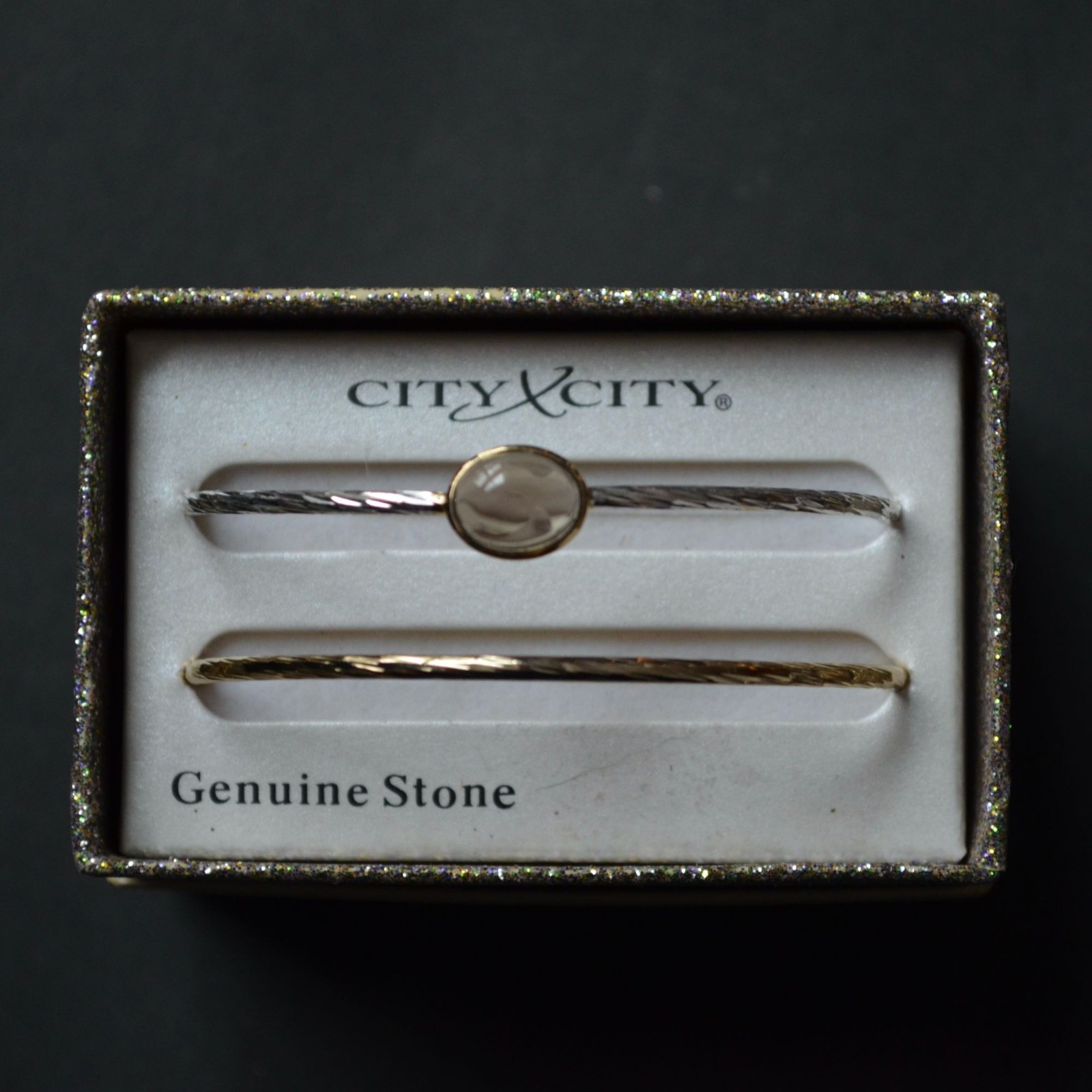 City x City Bangle Bracelet Pair Brown Stone Gold Silver gallery