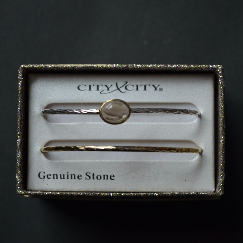City x City Bangle Bracelet Pair Brown Stone Gold Silver gallery