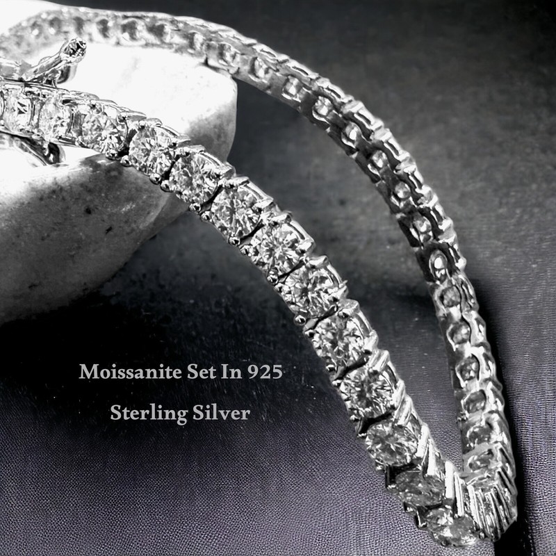 3mm-4mm Moissanite Eternity Bracelet, 925 Sterling Silver gallery