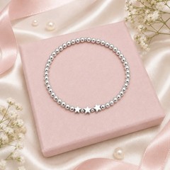 Silver Star Bracelet Beaded Stretch Stacking Jewellery Gift for Her