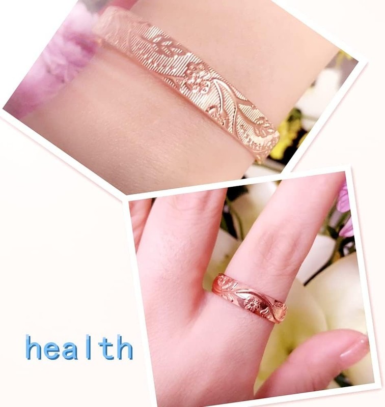 Chic Adjustable Copper Magnetic Bracelet and Ring Set - 2-Piece Gift for Women gallery