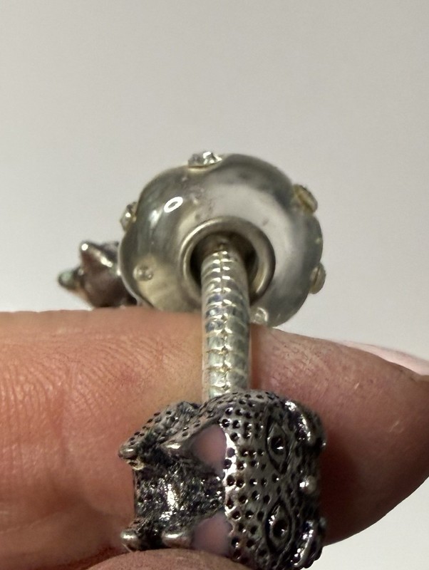 Trollbeads Authentic Cat Charm Bracelet White Diamond Glass Bead Pink Size 8 Set gallery