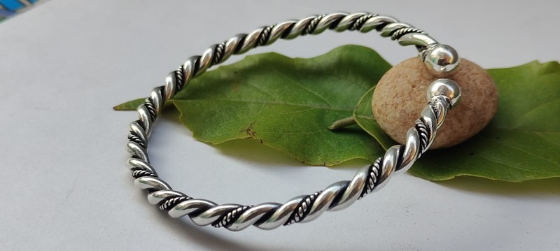 Handmade Twisted Silver Open Cuff Bangle, Minimal Rope Design Bracelet, gallery