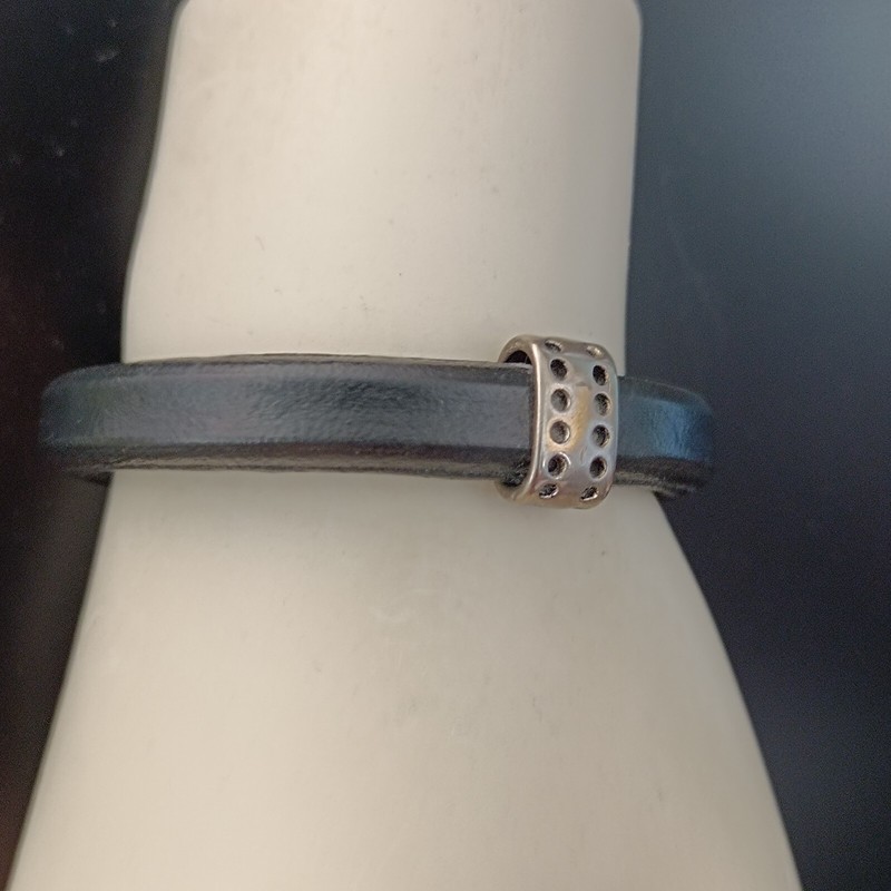 Black Leather Look Bracelet Magnetic Silver Tone Accent Grunge Urban Modernist gallery