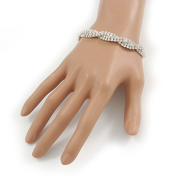 Rhodium Plated Clear Crystal Twisted Bracelet - 17cm L gallery