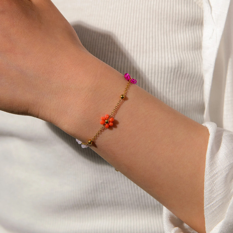 Colorful Artificial Crystal Flower Necklace Bracelet for Women Girl Stainless St gallery