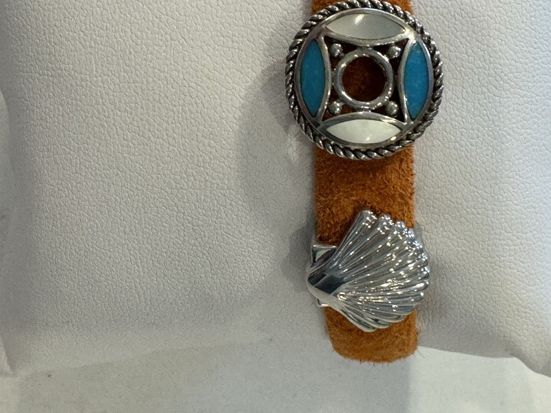 Prerogatives Genuine Orange Suede 925 silver Charms Bracelet W multi stones gallery