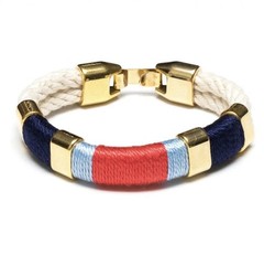 Allison Cole Nautical Rope Bracelet Medium 7.5″ Ivory Navy Blue Coral Gold Plate
