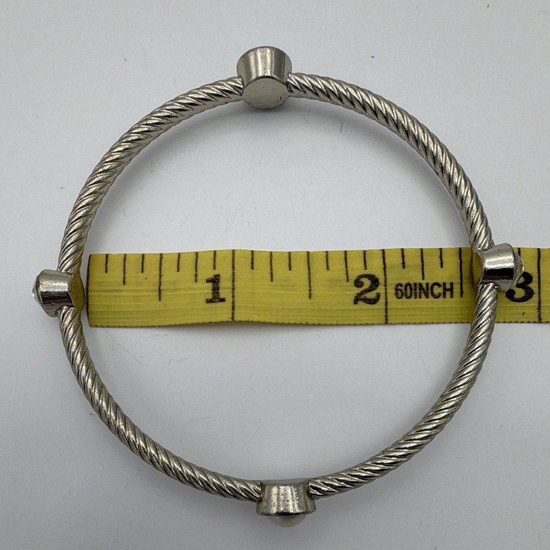 Silver Tone Twisted Rope Bangle Bracelet Clear Crystal & Pearls gallery
