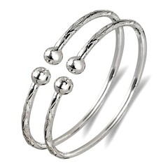 Better Jewelry Solid Ball .925 Sterling Silver West Indian Bangles (Pair)