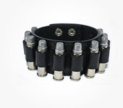 Heavy Metal Men’s Black .38 Caliber Bullet Leather Bracelet Bullets Not Included
