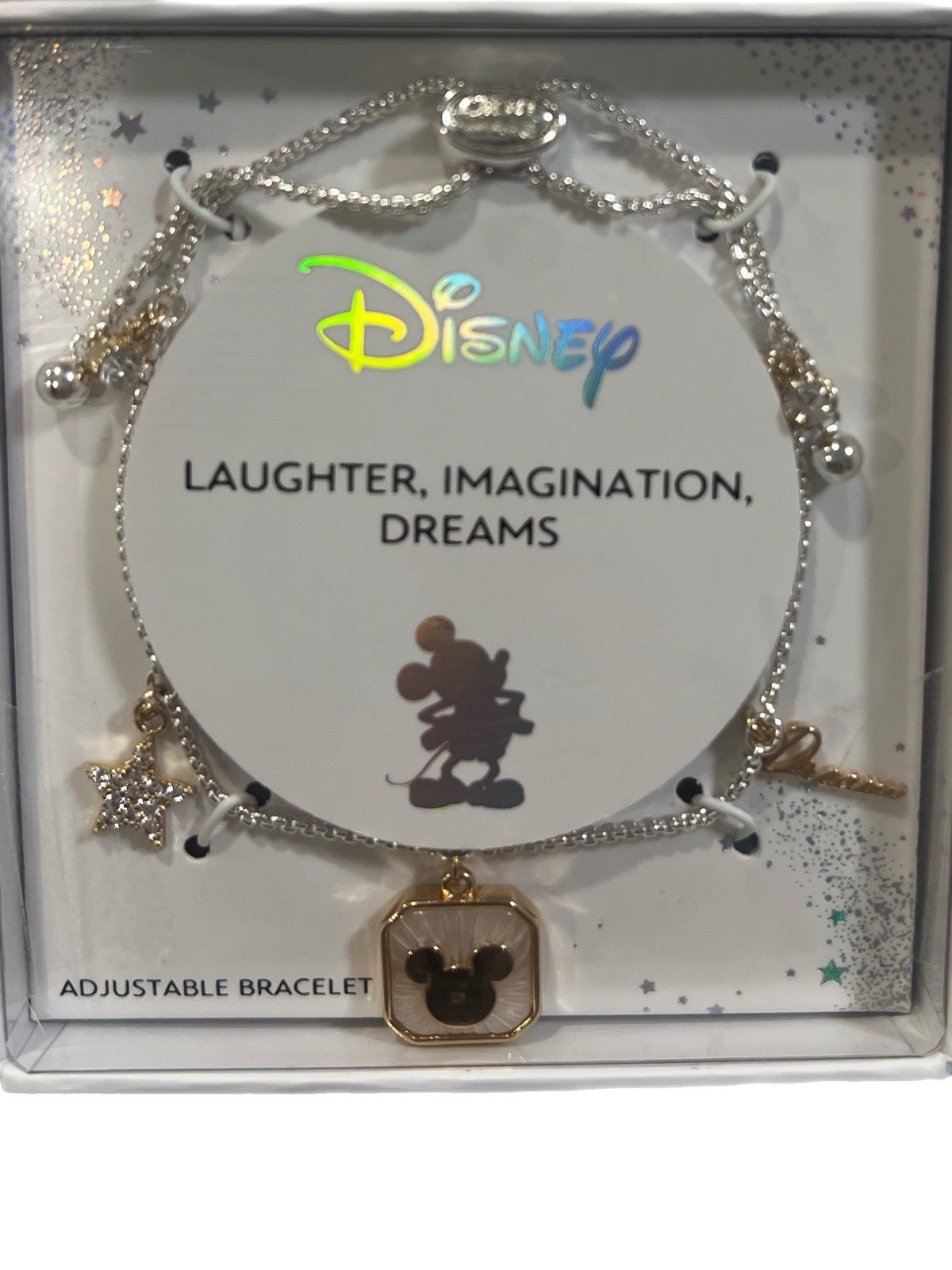 Disney Mickey Mouse Charm Bracelet Adjustable Silver Tone Gift Box Dream Star gallery