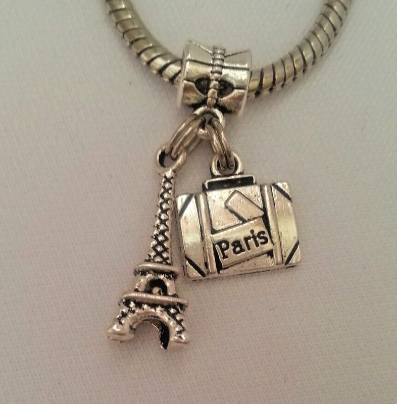 Travel France Paris Eiffel Tower Suitcase Charm Pendant Bead f/European Bracelet gallery
