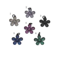 Purple/Green/Turquoise/Black/Fuchsia/Champagne /Blue CZ Flower Charm, Sku#ML68