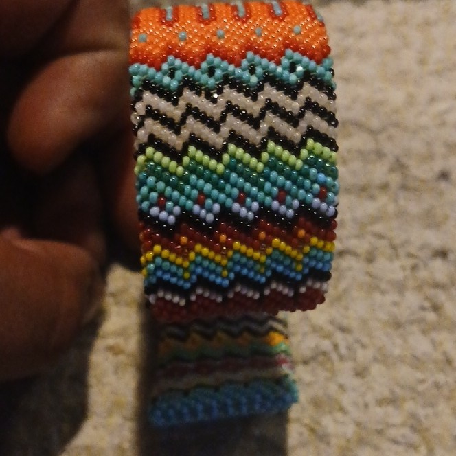 Multicolor Glass Beaded Cuff Bracelet Handmade Zigzag Pattern Bohemian gallery