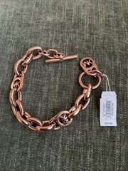 Michael Kors Rose Gold Chunky Link Chain Bracelet Toggle Clasp MK Tag NWT