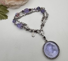 Vintage Kirks Folly Love Never Dies Double Strand Crystal Angel Cameo Bracelet