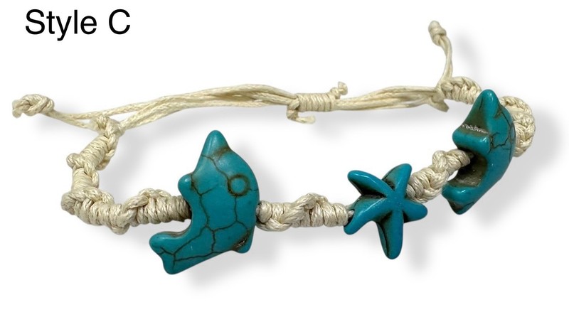 Handmade Dolphin Starfish Bracelet – Turquoise Aqua Beads | Unisex Beach Jewelry gallery