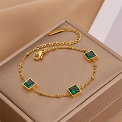 6CT Princess Simulated Emerald Women Bezel Chain Bracelet 14k Yellow Gold Plated