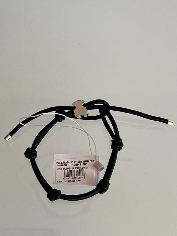 TOUS BLACK ELASTIC BRACELET WITH SILVER BEAR SWEET DOLLS $125 MSR MADE IN SPAIN gallery