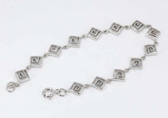 925 Sterling Silver Diamond Shape Bracelet Platinum Rhodium Finish 7 3/4" NEW KK gallery