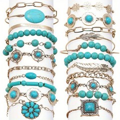 22PCS Tibetan Jewelry Beads Bangle Turquoise Chain Girl Bracelets Boho Fashion
