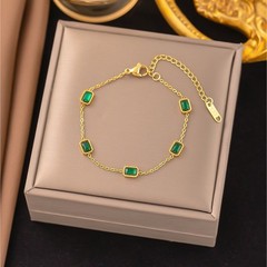 Chain Bracelet Gold Green Square Stones Lobster Closure Jewelry