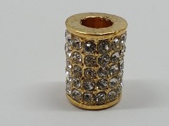 Alloy Rhinestone European Column Bead. Golden Metal Color, Crystal 12x9mm