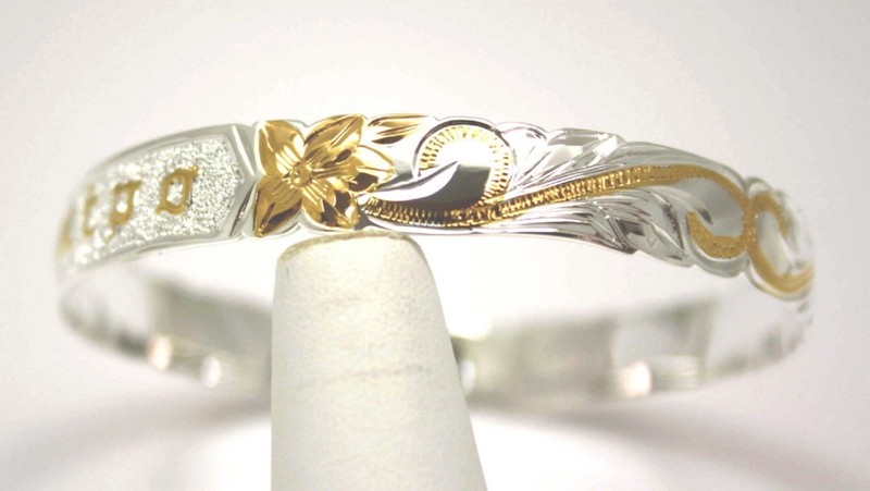 SILVER 925 HAWAIIAN BANGLE BRACELET SCROLL RAISED KUUIPO CUT OUT EDGE 8MM 2T gallery