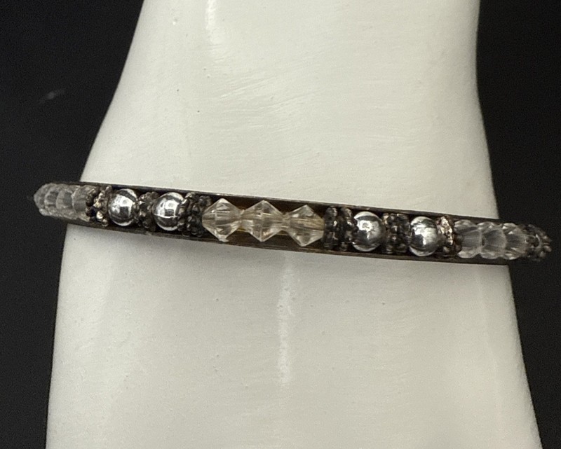 Lot 2 BRACELETS Black Bangles Beaded 2 5/8, 2.5 Inch Diameter Textured See Photo gallery