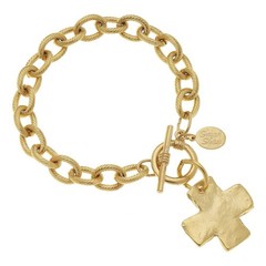 Susan Shaw Gold Cross Toggle Bracelet 8” Link Chain 24k TGP NWT $106 NWT! 2510CG