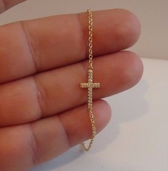 SIDEWAYS CROSS BRACELET W/ .35 CT LAB ACCENTS / 925 STERLING SILVER/ 8”