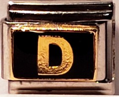 Letter “D” in Gold on Black Enamel 9mm Italian Charm Stainless by BlinQ