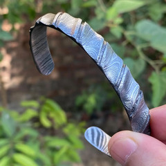 Hand-Forged Damascus Steel Cuff Bracelet | Tribal Finish Viking Bangle