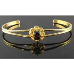 NEW Old Stock VTG Gold Plated Cuff Bracelet Genuine Garnet Stone FREE SHIPPING