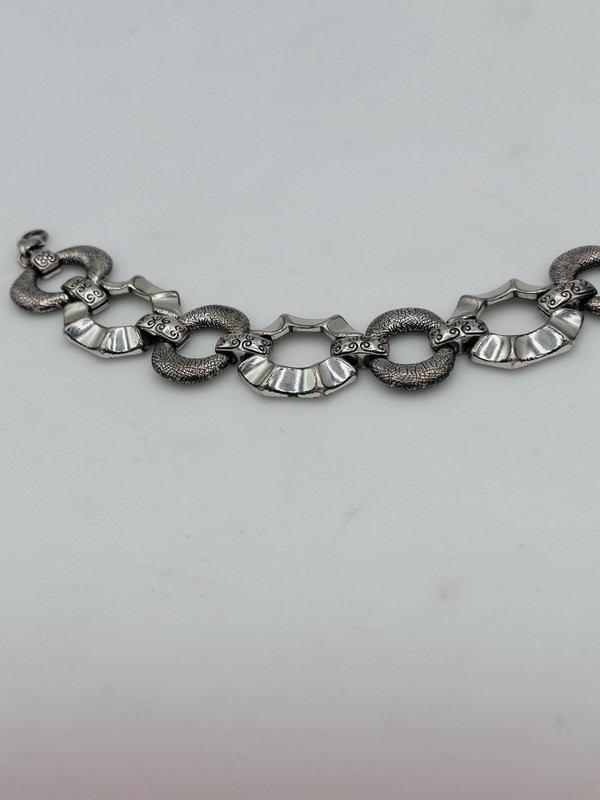 Brighton Wide Statement Link Bracelet Silver Plated Scroll 7.5-8 In gallery