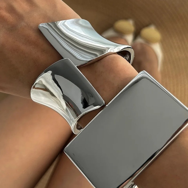 Alloy Open Cuff Bangle Bracelet Irregular Chunky Wide Silver Gold Tone Jewelry gallery