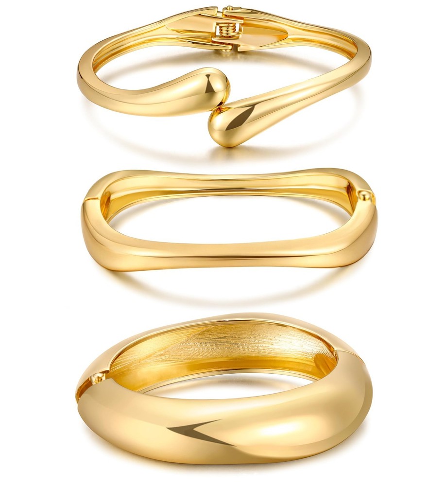 Chunky Gold Bangle Bracelets for Women Stackable Gold Plated Cuff Bracelet Set