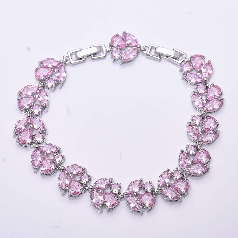 Pink Sapphire Simulated 925 Sterling Silver Tennis Bracelet 7.99" B974171117 gallery