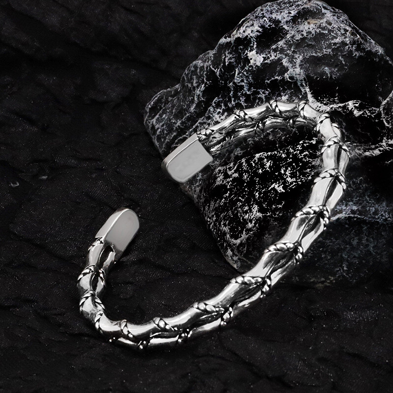 Men Bracelet Adjustable Open Bracelet Handmade Vintage Twist Cuff Silver Gift US gallery