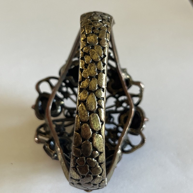 Antiqued Brass Tone Bracelet Multi Stone Jewel Hinged Cuff Boho gallery