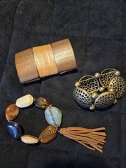 Fashion Bracelet Trio Jewelry Stone Wood Metal Earth Neutral Tones Summer Boho